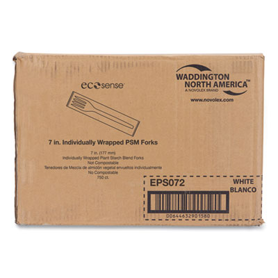 WNA EcoSense Renewable Plant Starch Cutlery, Individually Wrapped, Mediumweight Fork, Plastic, Natural, 750/Carton (EPS072)