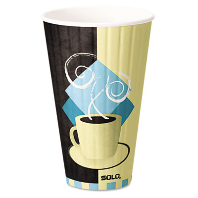 Dart Duo Shield Insulated Paper Hot Cups, 20 oz, Tuscan Cafe, Chocolate/Blue/Beige, 350/Carton (IC20J7534)
