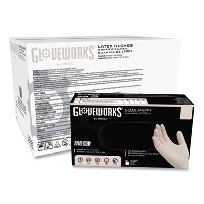 GloveWorks by AMMEX Latex Disposable Gloves, Powder-Free, Small, 4 mil Thick, 9.5" Long, Ivory, 100/Box, 10 Boxes/Carton (TLF42100)