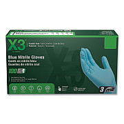 X3 by AMMEX Industrial Nitrile Gloves, Powder-Free, Large, 3 mil Thick, 9.5" Long, Blue, 100/Box, 10 Boxes/Carton (X346100)