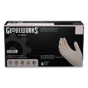 GloveWorks by AMMEX Latex Disposable Gloves, Powder-Free, Medium, 4 mil Thick, 9.5" Long, Ivory, 100/Box, 10 Boxes/Carton (TLF44100)