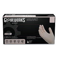 GloveWorks by AMMEX Latex Disposable Gloves, Powder-Free, Medium, 4 mil Thick, 9.5" Long, Ivory, 100/Box, 10 Boxes/Carton (TLF44100)