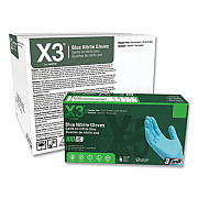 X3 by AMMEX Industrial Nitrile Gloves, Powder-Free, X-Large, 3 mil Thick, 9.5" Long, Blue, 100/Box, 10 Boxes/Carton (X348100)