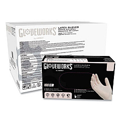GloveWorks by AMMEX Latex Disposable Gloves, Powder-Free, Large, 4 mil Thick, 9.5" Long, Ivory, 100/Box, 10 Boxes/Carton (TLF46100)
