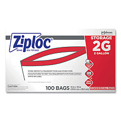 Ziploc Double Zipper Storage Bags, 2 Gallon, 15" x 13", Clear, 100/Carton (682253)