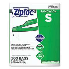 Ziploc Resealable Sandwich Bags, 6.5" x 6", Clear, 500/Box (373953)