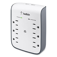 Belkin SurgePlus USB Wall Mount Charger, 6 AC Outlets/2 USB Ports, 900 J, White/Black (BSV602TT)