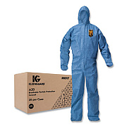 KleenGuard A20 Breathable Particle Protection Coveralls, Zip Front, Hood, Elastic Back, Wrists, Ankles, 4X-Large, Blue, 20/Carton (58517)