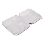 Eco-Products Vanguard Renewable and Compostable Sugarcane Clamshells, 3 Compartments, 8 x 8 x 3, White, 200/Carton (EPHC83NFA)
