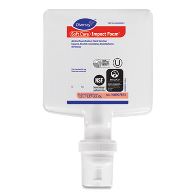 Diversey Soft Care Impact Foam Hand Sanitizer for IntelliCare Dispensers, 1,200 mL Cartridge, Alcohol Scent, 6/Carton (100907873)