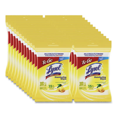 LYSOL Brand Disinfecting Wipes Flatpacks, 1-Ply, 6.69 x 7.87, Lemon and Lime Blossom, White, 15 Wipes/Flat Pack, 24 Flat Packs/Carton (99799CT)