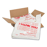 AmerCareRoyal Thank You Bags, Thank You - Have a Nice Day Labeling, Cut-Out Handles, 11.5" x 6.5" x 20", White/Red, 775/Carton (RPTYB6V)
