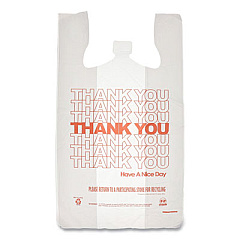 AmerCareRoyal Thank You Bags, Thank You - Have a Nice Day Labeling, Cut-Out Handles, 13" x 8" x 23", White/Red, 1,000/Carton (RPTYB6FS)