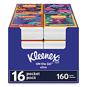 Kleenex On The Go Packs Facial Tissues, 3-Ply, White, 10 Sheets/Pouch, 16 Pouches/Pack,  6 Packs/Carton (54635)