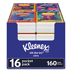 Kleenex On The Go Packs Facial Tissues, 3-Ply, White, 10 Sheets/Pouch, 16 Pouches/Pack,  6 Packs/Carton (54635)