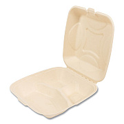 Boardwalk Bagasse PFAS-Free Food Containers, 3 Compartments, 9 x 3.19 x 9, Tan, Sugarcane, 200/Carton (HNGE3C9NPFA)