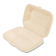 Boardwalk Bagasse PFAS-Free Food Containers, Hoagie/Hinged Lid, 6 x 3 x 9, Tan, Sugarcane, 250/Carton (HINGE96NPFA)