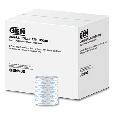 GEN Bath Tissue, Septic Safe, 2 Ply, White, 500 Sheets/Roll, 96 Rolls/Carton