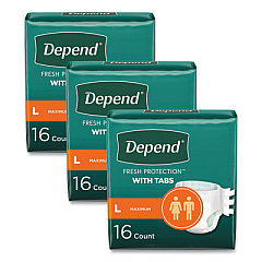 Depend Incontinence Protection with Tabs, Large, 35" to 49" Waist, 16/Pack, 3 Packs/Carton (35458)
