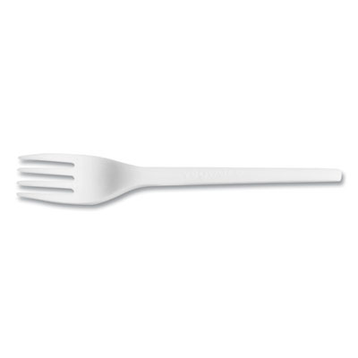 Vegware White CPLA Cutlery, General Purpose Fork, Plastic, White, 1,000/Carton (VWFK65)