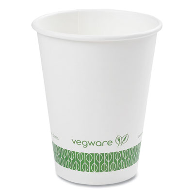 Vegware 89-Series Hot Cup, 12 oz, Paper, White/Green, 1,000/Carton (LV12G)