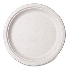 Vegware Nourish Molded Fiber Tableware, Compostable, Plate, Sugarcane, 10" dia, White, 500/Carton (VWP005NFA)