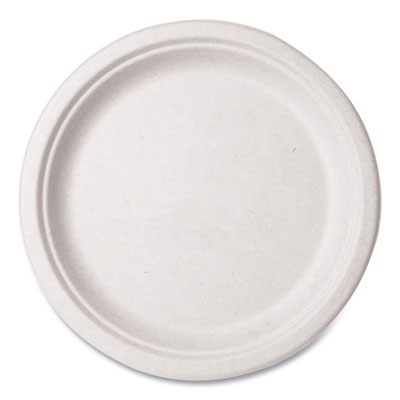Vegware Nourish Molded Fiber Tableware, Compostable, Plate, Sugarcane, 10" dia, White, 500/Carton (VWP005NFA)