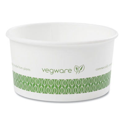 Vegware Soup Containers, Compostable, 6 oz, 3.5" Diameter x 1.7" h, Green/White, Paper, 1,000/Carton (SC06G)