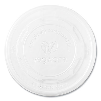 Vegware 115-Series Flat Hot Lids, Compostable, For Use With 115-Series Soup Containers, White, Plastic, 500/Carton (VLID115S)
