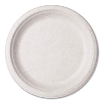 Vegware Nourish Molded Fiber Tableware, Compostable, Plate, Sugarcane, 9" dia, White, 500/Carton (VWP013NFA)