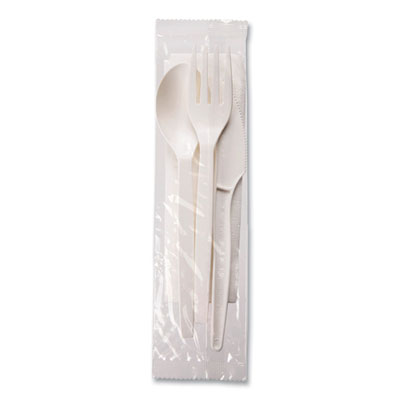 Eco-Products EcoSense Renewable PSM Wrapped Cutlery Kit, Fork/Knife/Napkin/Spoon, Plastic, White, 250/Carton (EPS005)