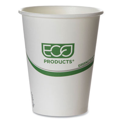 Eco-Products GreenStripe Renewable and Compostable Hot Cups, 12 oz, Paper, White/Green, 50/Pack, 20 Packs/Carton (EPBHC12GS)
