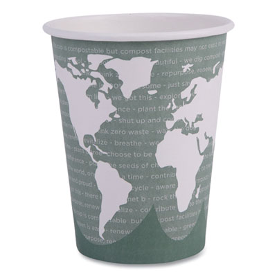 Eco-Products World Art Renewable and Compostable Hot Cups, 12 oz, Paper, Sage, 50/Pack (EPBHC12WAPK)