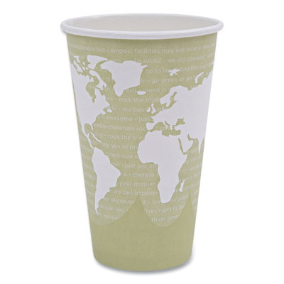 Eco-Products World Art Renewable and Compostable Hot Cups, 16 oz, Paper, Moss, 50/Pack (EPBHC16WAPK)