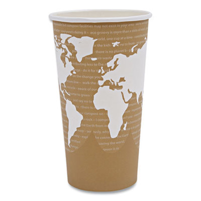 Eco-Products World Art Renewable and Compostable Hot Cups, 20 oz, Paper, Brown/White, 50/Pack, 20 Packs/Carton (EPBHC20WA)