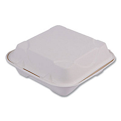 Eco-Products Vanguard Renewable and Compostable Sugarcane Clamshells, 8 x 8 x 3, White, 200/Carton (EPHC81NFA)