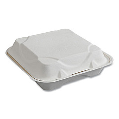 Eco-Products Vanguard Renewable and Compostable Sugarcane Clamshells, 9 x 9 x 3, White, 200/Carton (EPHC91NFA)