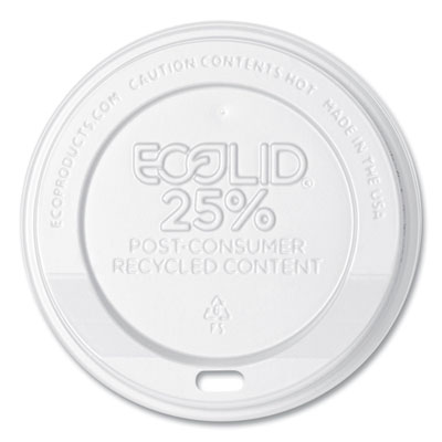 Eco-Products EcoLid 25% Recycled Content Hot Cup Lid, Fits 10 oz to 20 oz Hot Cups, Plastic, White, 100/Pack, 10 Packs/Carton (EPHL16WR)