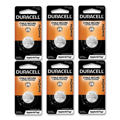 Duracell Lithium Coin Batteries With Bitterant, 2032, 6/Box (DL2032BPK)