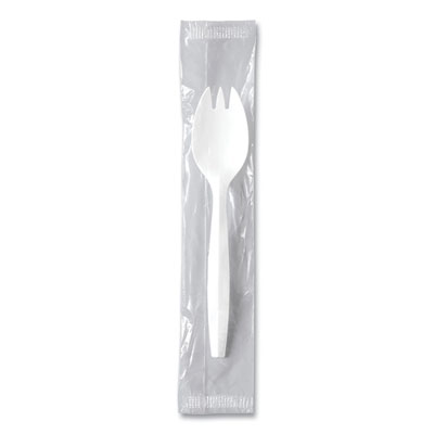 SOLO Regal Mediumweight Cutlery, Individually Wrapped, Spork, Plastic, White, 1,000/Carton (MOW60007)