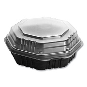 SOLO OctaView Hinged-Lid Hot Food Containers, 7.47 x 7.94 x 3.11, Black/Clear, Plastic, 100/Carton (807011PP94)