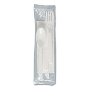 SOLO Regal Mediumweight Cutlery Kit, Individually Wrapped, Fork/Knife/Napkin/Spoon, Plastic, White, 250/Carton (MOW9Y0007)