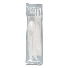 SOLO Regal Mediumweight Cutlery Kit, Individually Wrapped, Fork/Knife/Napkin/Spoon, Plastic, White, 250/Carton (MOW9Y0007)