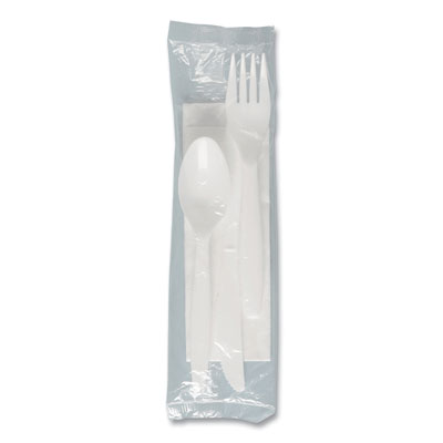 SOLO Regal Mediumweight Cutlery Kit, Individually Wrapped, Fork/Knife/Napkin/Spoon, Plastic, White, 250/Carton (MOW9Y0007)