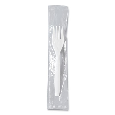 SOLO Regal Mediumweight Cutlery, Individually Wrapped, Fork, Plastic, White, 1,000/Carton (MOW10007)