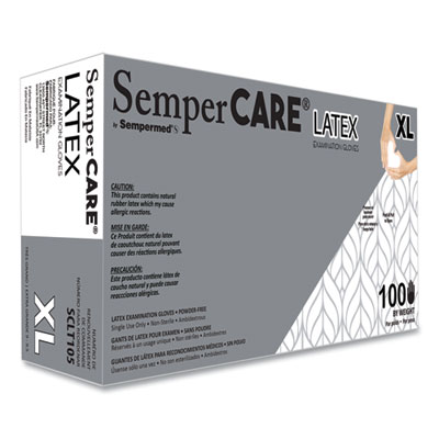 SemperCare Latex Examination Gloves, Powder-Free, X-Large, 5 mil Thick, 9.45" Long, Cream, 100/Box (SCLT105BX)