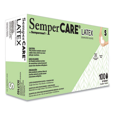 SemperCare Latex Examination Gloves, Powder-Free, Small, 5 mil Thick, 9.45" Long, Cream, 100/Box, 10 Boxes/Carton (SCLT102)
