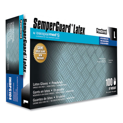 SemperGuard Latex Gloves, Powdered, Large, 4 mil Thick, 9.45" Long, Cream, 100/Box, 10 Boxes/Carton (INDPS104)