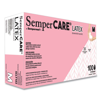 SemperCare Latex Examination Gloves, Powder-Free, Medium, 5 mil Thick, 9.45" Long, Cream, 100/Box, 10 Boxes/Carton (SCLT103)