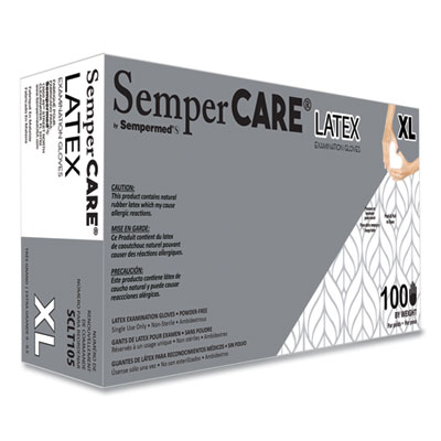 SemperCare Latex Examination Gloves, Powder-Free, X-Large, 5 mil Thick, 9.45" Long, Cream, 100/Box, 10 Boxes/Carton (SCLT105)